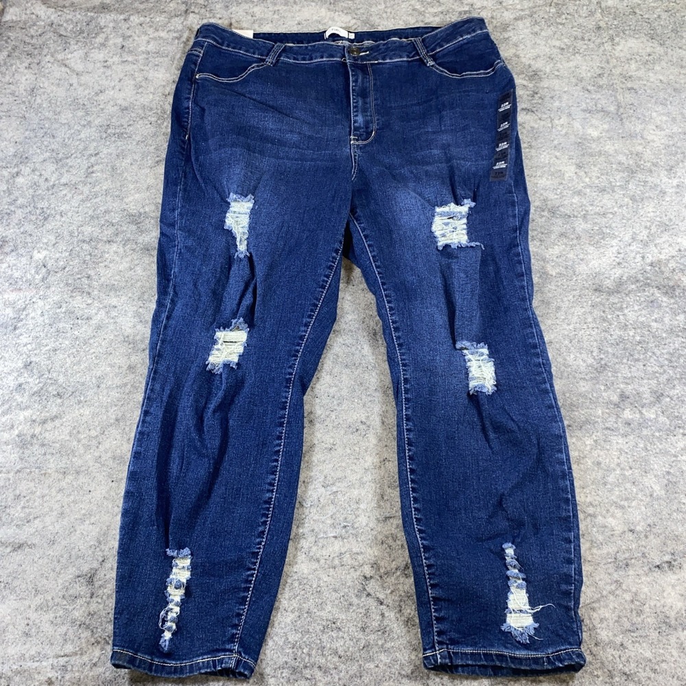 Rue 21 Jeans Women's‎ 22 Dark Wash Distressed Curvy High Rise Ultimate Stretch